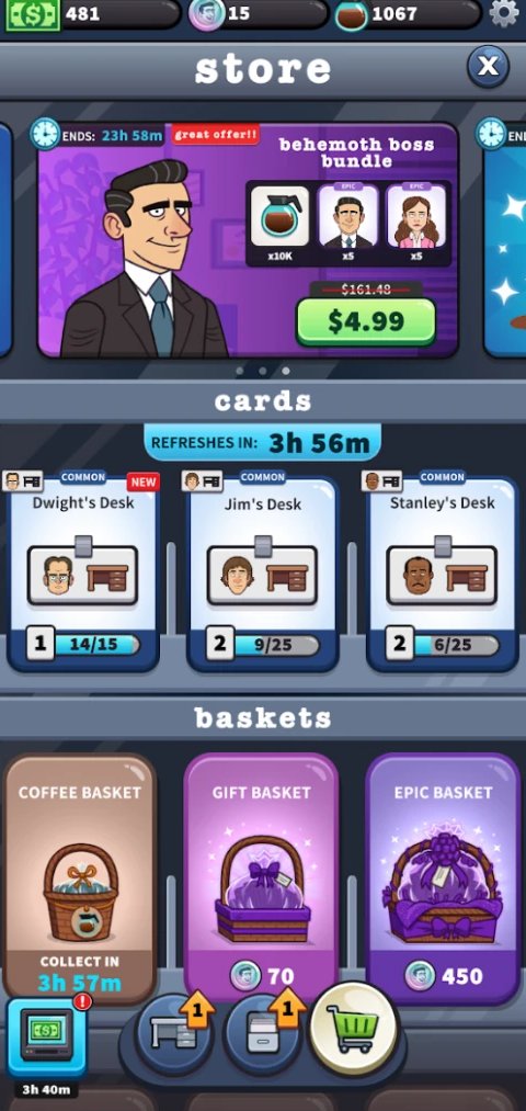 The Office: store screen with a character bundle offer